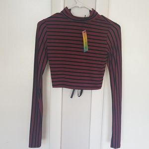 Black and Red Lace Up Long Sleeve